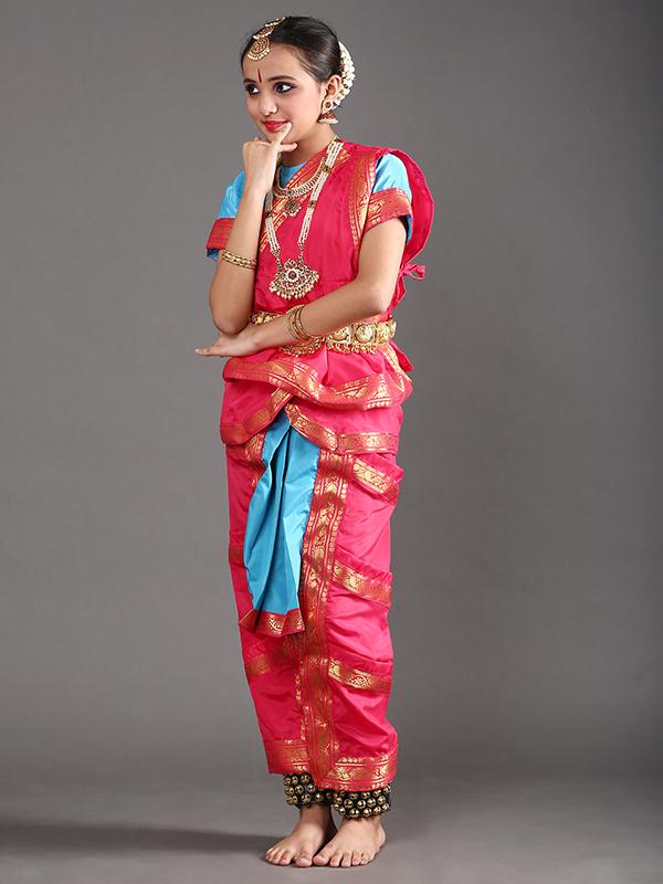 Pink and Sky Blue Bharatanatyam Dress for Girls