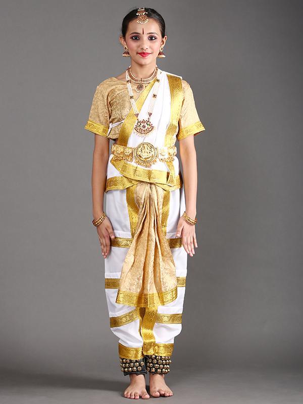 White and Gold Bharatanatyam Dance Costume
