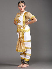 White and Gold Bharatanatyam Dress for Girls