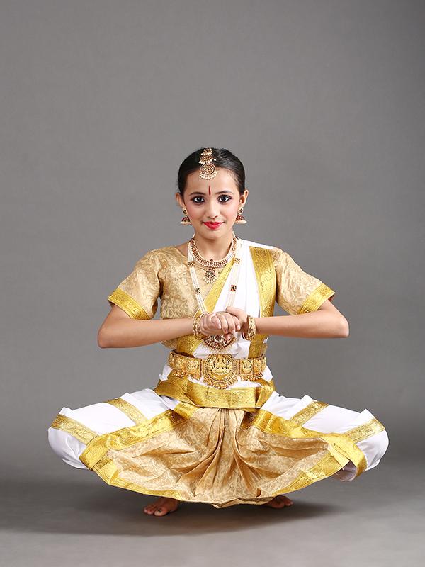 White and Gold Bharatanatyam Silk Dress
