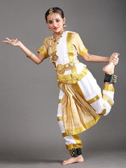 White and Gold Bharatanatyam Saree