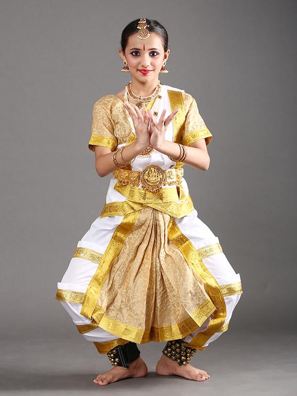 White and Gold Bharatanatyam Dress