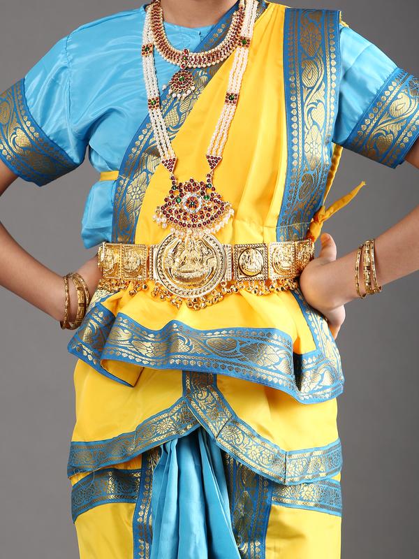 Yellow and Sky Blue Bharatanatyam Dance Dress