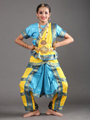 Yellow and Sky Blue Bharatanatyam Dress