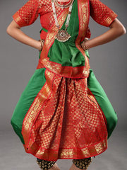 Ready to Wear Girls Kuchipudi Green Red Dance Costume