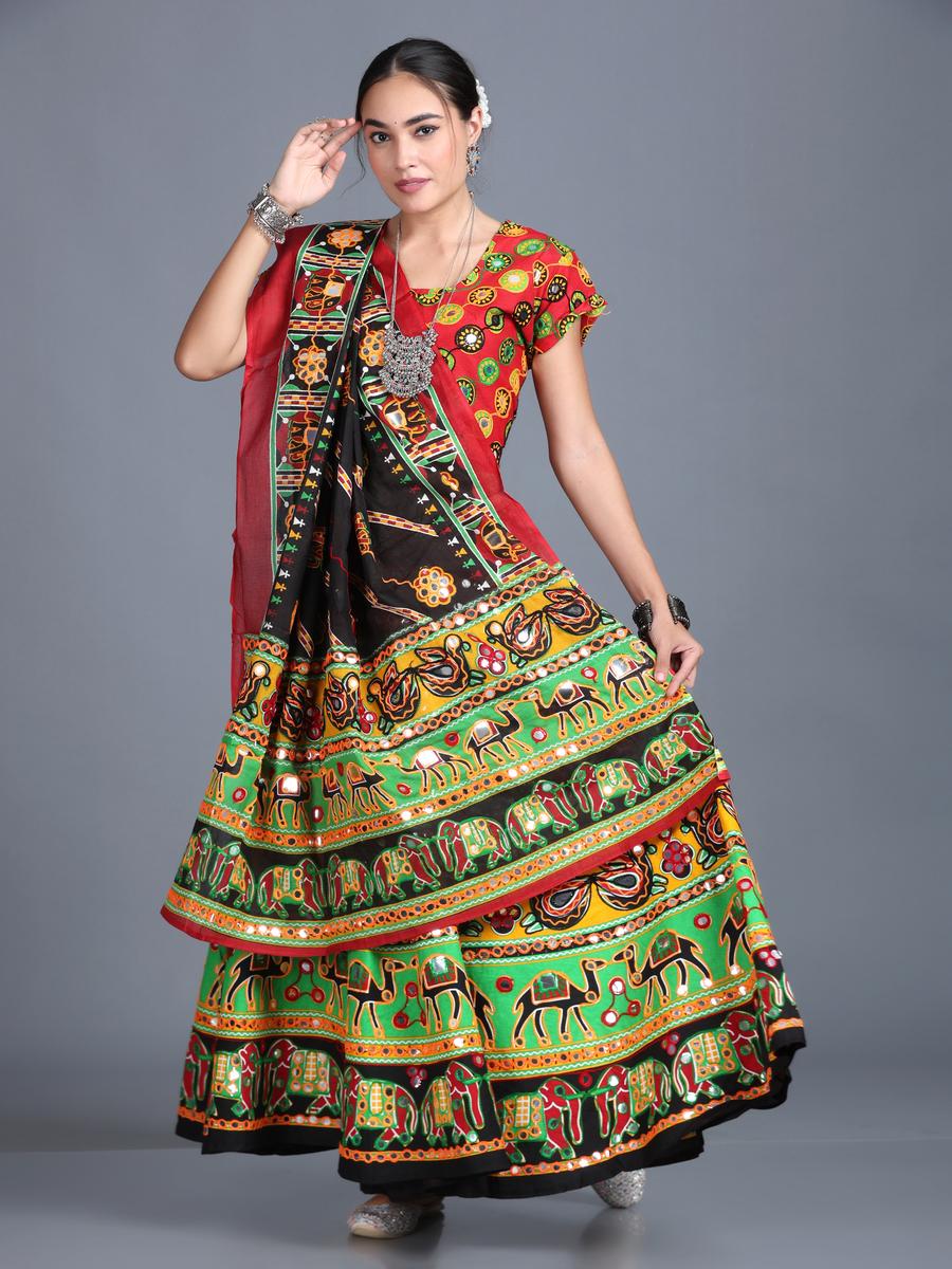 Women Red Black Embroidered Garba Dance Dress - Lehenga Choli Dupatta The Dance Bible Women Red Black Embroidered Garba Dance Dress - Lehenga Choli Dupatta The Dance Bible