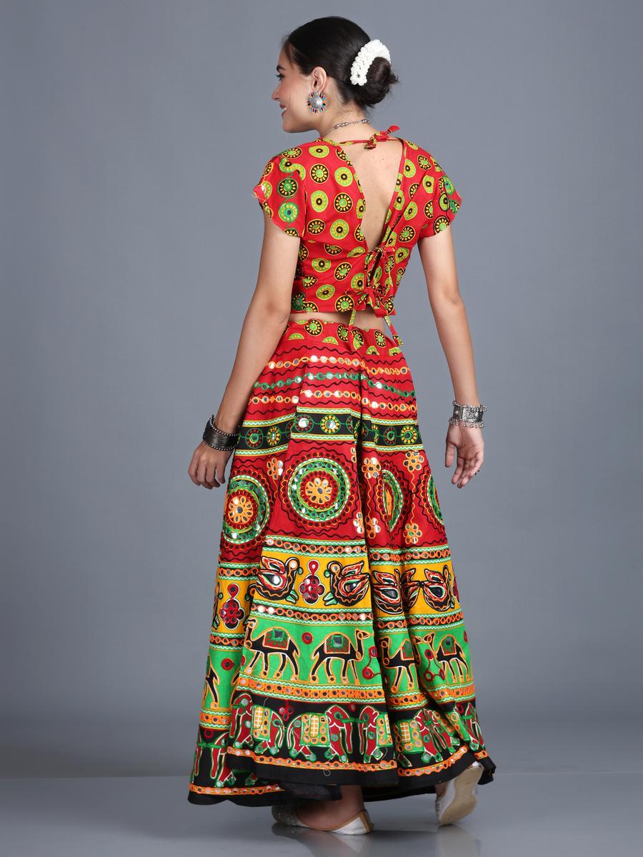 Women Red Black Embroidered Garba Dance Dress - Lehenga Choli Dupatta The Dance Bible Women Red Black Embroidered Garba Dance Dress - Lehenga Choli Dupatta The Dance Bible