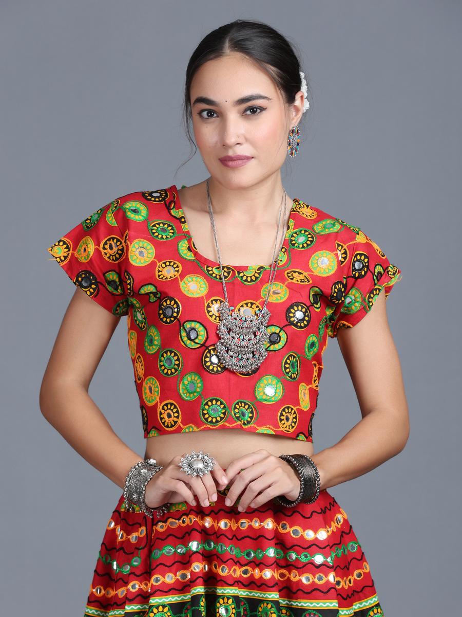 Buy Red Viscose Rayon Mirror Work Traditional Garba Dress – Gunj Fashion