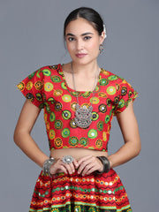 Women Red Black Embroidered Garba Dance Dress - Lehenga Choli Dupatta Set