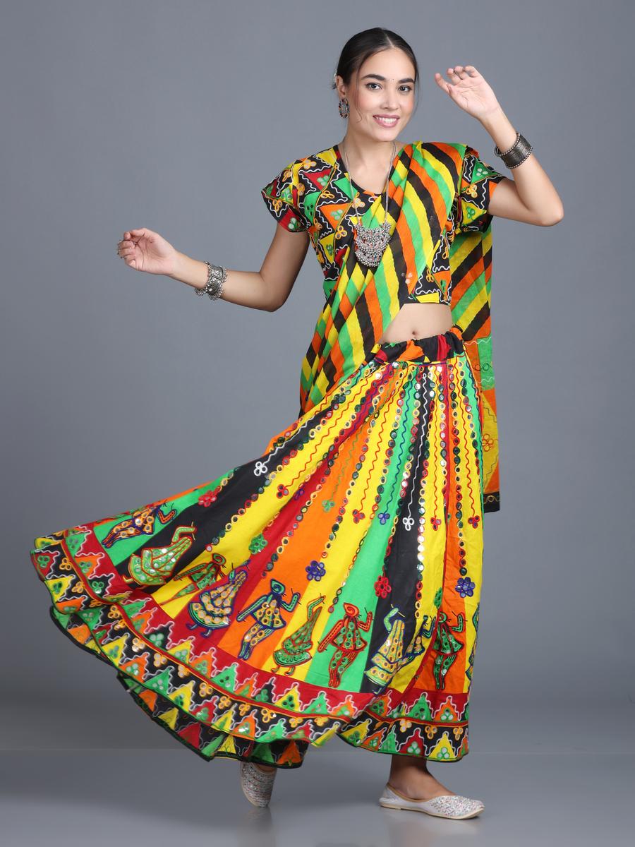 garba dress for women Women Multicolor Embroidered Garba Dance Dress