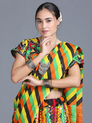 Women Multicolor Embroidered Garba Dance Dress - Lehenga Choli Dupatta Set
