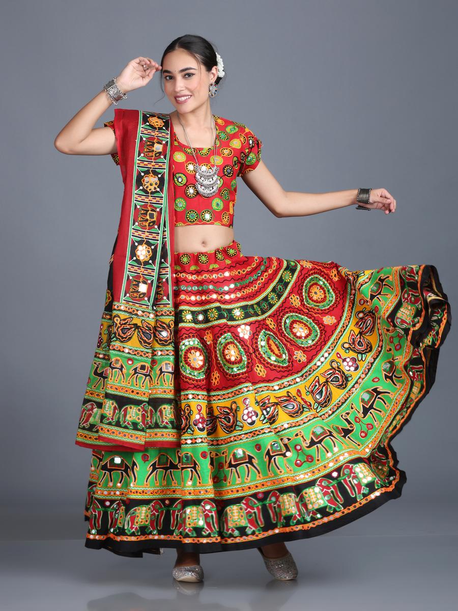 Women Red Black Embroidered Garba Dance Dress Women Red Black Embroidered Garba Dance Dress