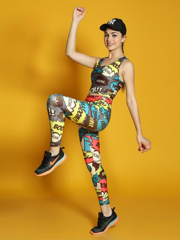 Stylish Printed Co-ord Activewear Leggings and Padded Sports Top