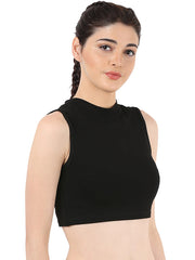 High Neck Sports Crop Top in Black Color