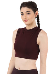High Neck Crop Top in Mulberry Color 