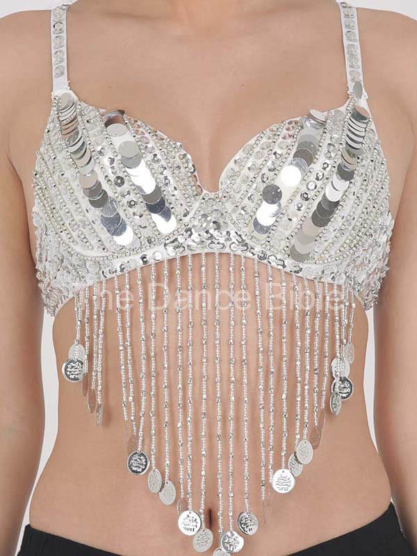 Whgirl] Womens Sparkling Belly Dance Bra Sequins Tassel Top Dancing Costume