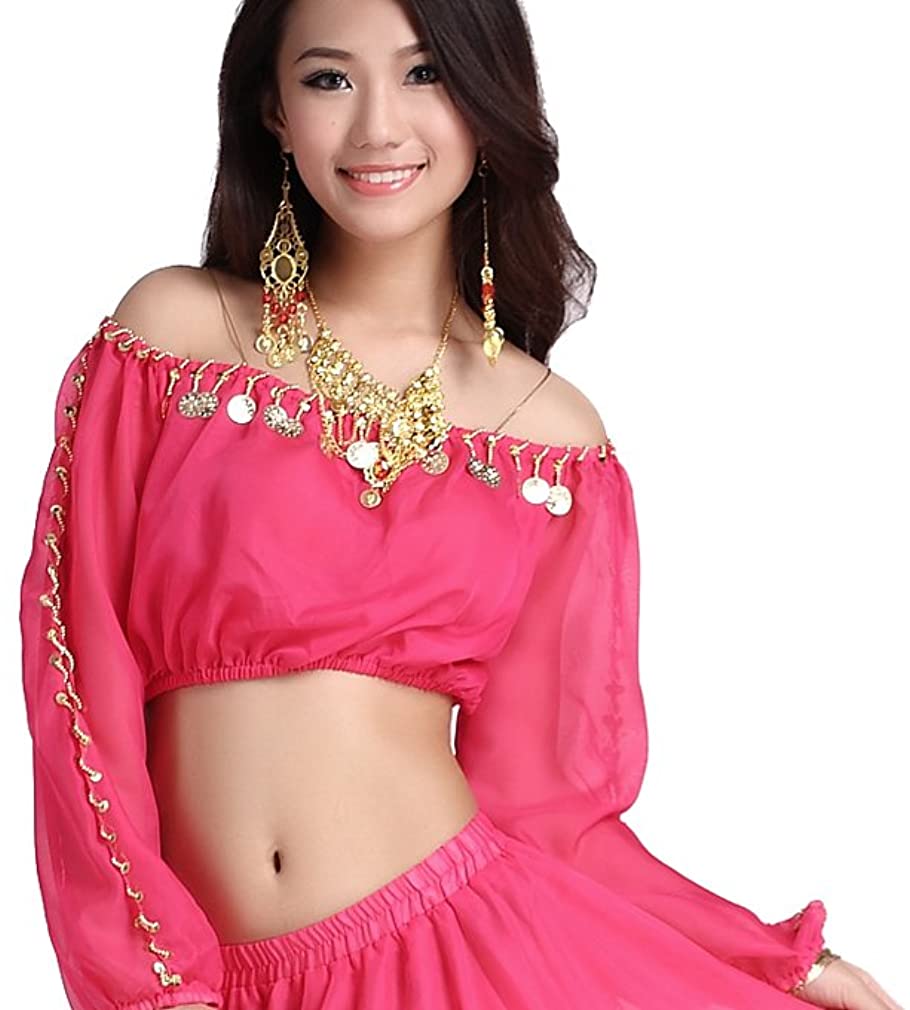 Rose Pink Belly Sleeves Dance Tops