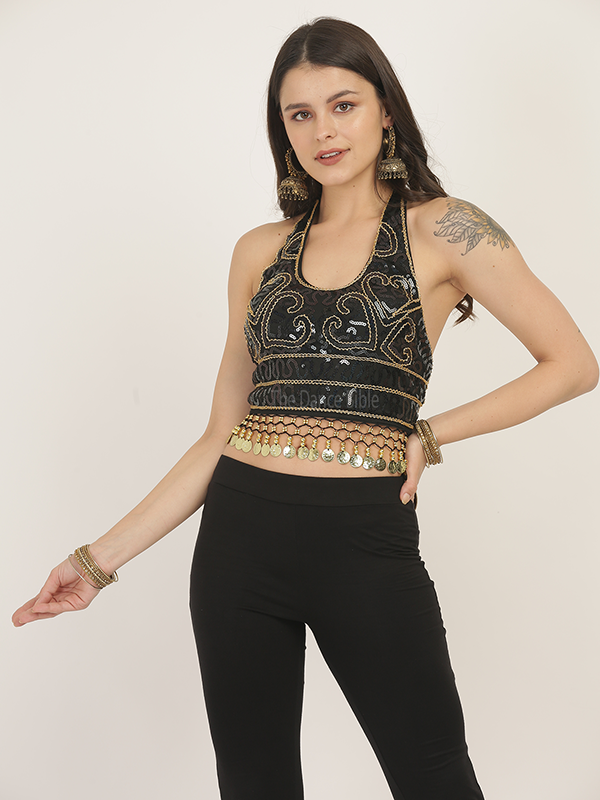 Black Gold Coin Belly Dance Top