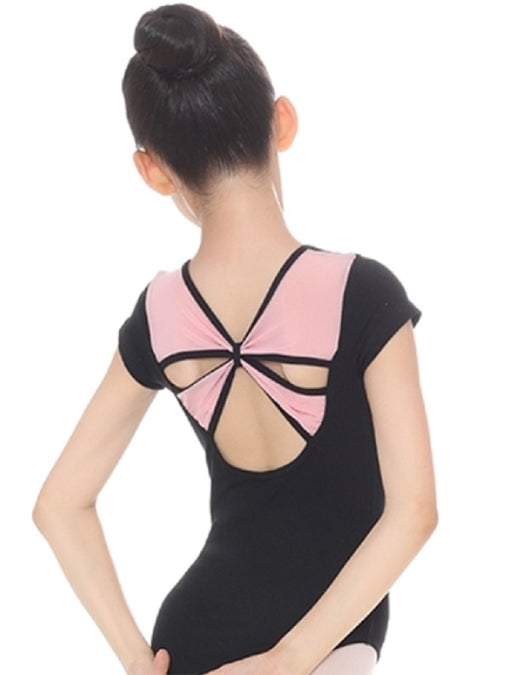 Stylish pink mesh back black leotard for girls