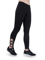 Women Black Spandex Criss Cross Tights for Gym Fitness Yoga and Dance