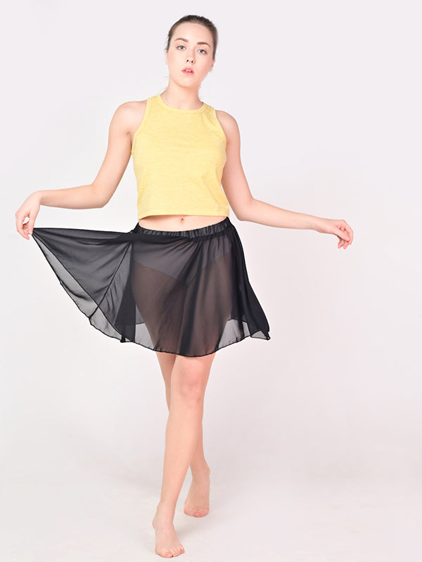 Girls Stylish Chiffon Flowy Sheer Black Mini Skirt with Elastic
