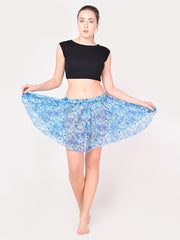 Chiffon Flowy Sheer Blue Floral Mini Skirt