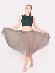 Coffee Midi Skirt with Elastic Pull on Waist