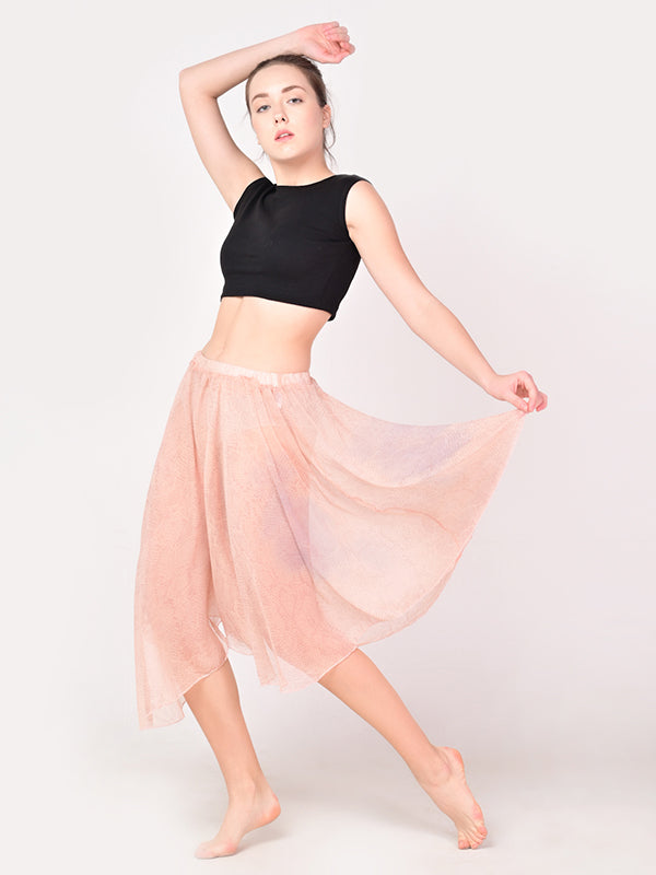 Chiffon Midi Skirt in Peach Print