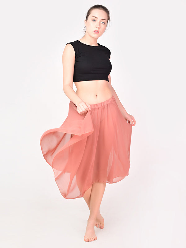 Terracotta Midi Skirt with Elastic Pull on Waist