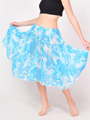 Sky Blue Splash Midi Skirt For Women