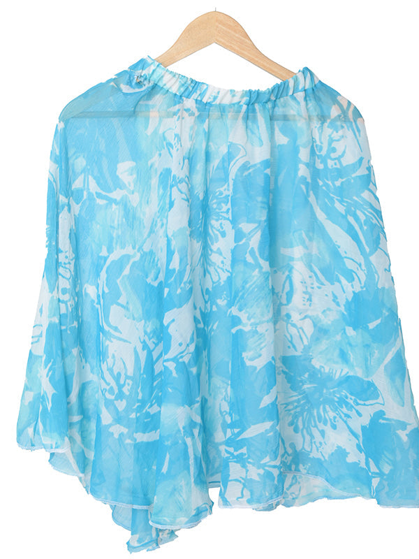 Sky Blue Splash Stylish Flowy Sheer Midi Skirt