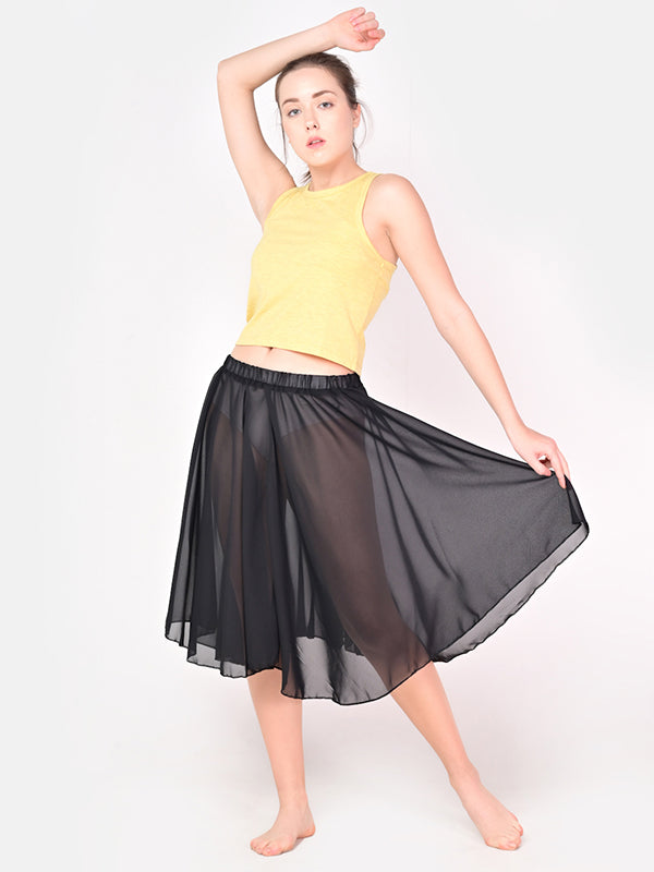 Black Midi Skirt with Elastic Pull on Waist