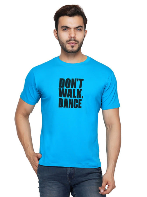 Blue Don't Walk Print Round Neck T-Shirt