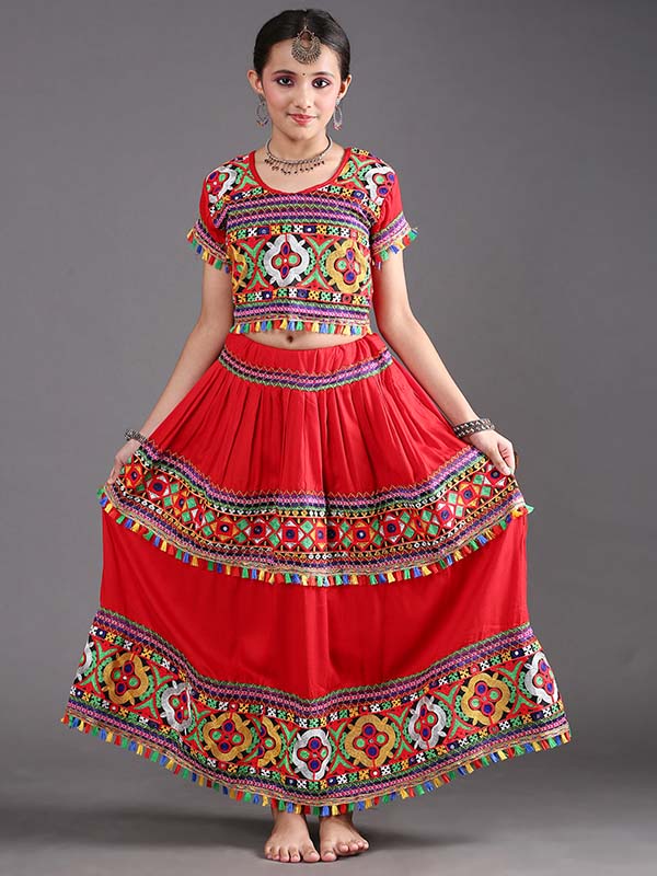 Red Traditional Gujarati Dance Costume