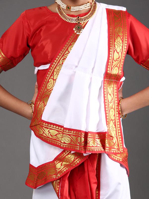 White and Red Bharatanatyam Dance Dress