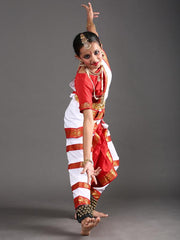 White and Red Bharatanatyam Silk Dress