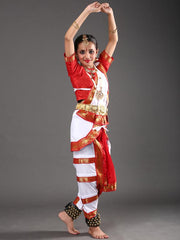 White and Red Bharatanatyam Attire