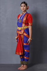 Red and Blue Bharatanatyam Dance Dress