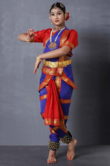 Red and Blue Bharatanatyam Silk Dress