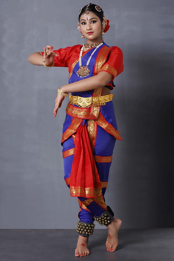 Red and Blue Bharatanatyam Dance Costume
