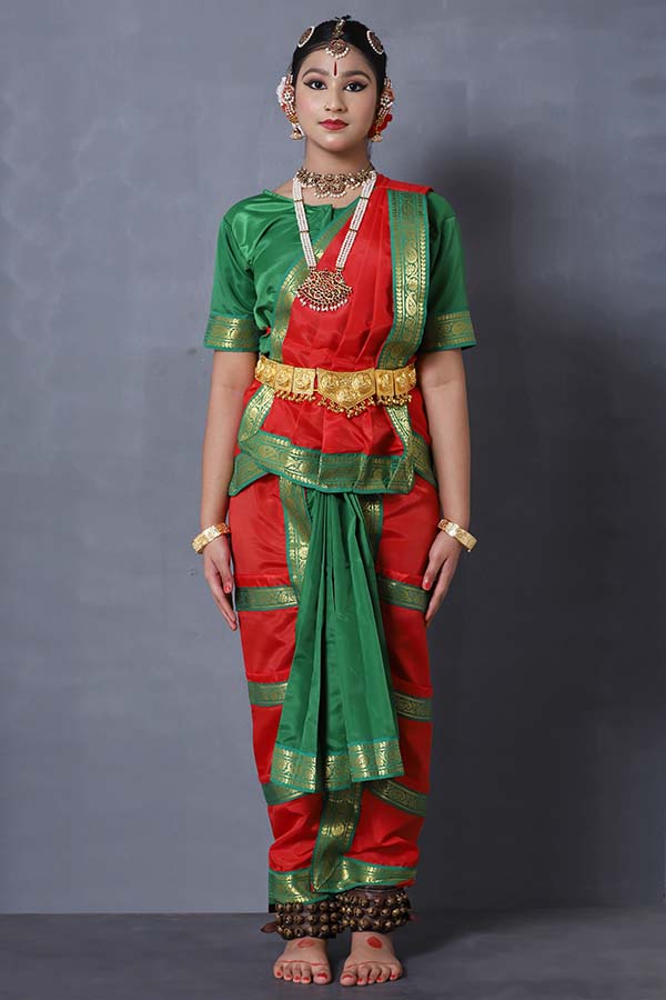 Red and Green Bharatanatyam Dance Costume