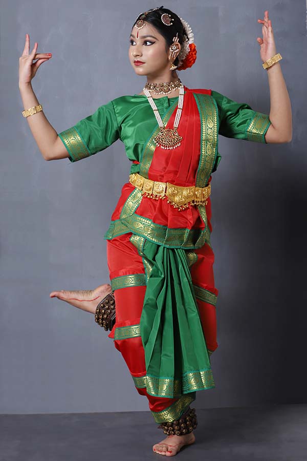 Red and Green Bharatanatyam Dance Costume