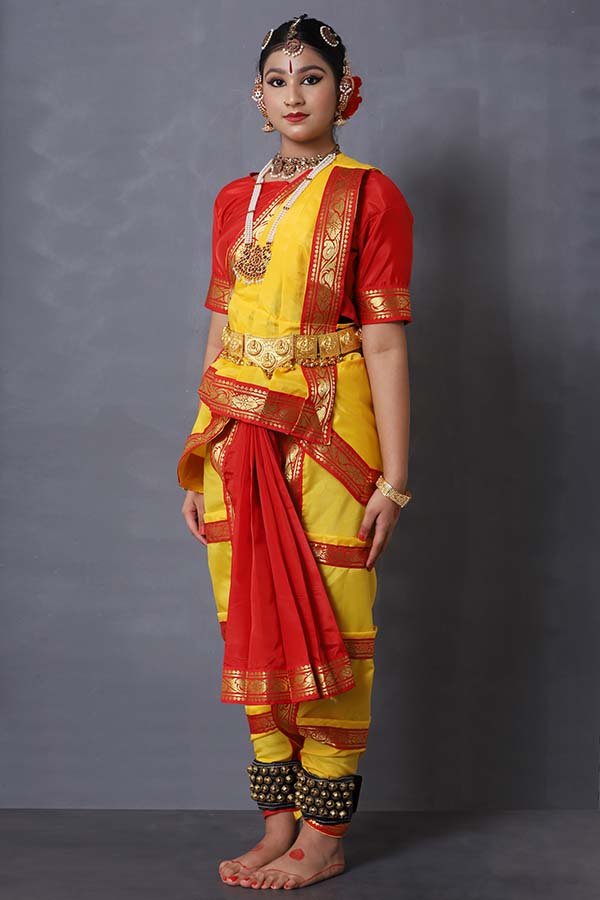 Red and Yellow Bharatanatyam Attire