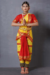 Red and Yellow Bharatanatyam Silk Dress