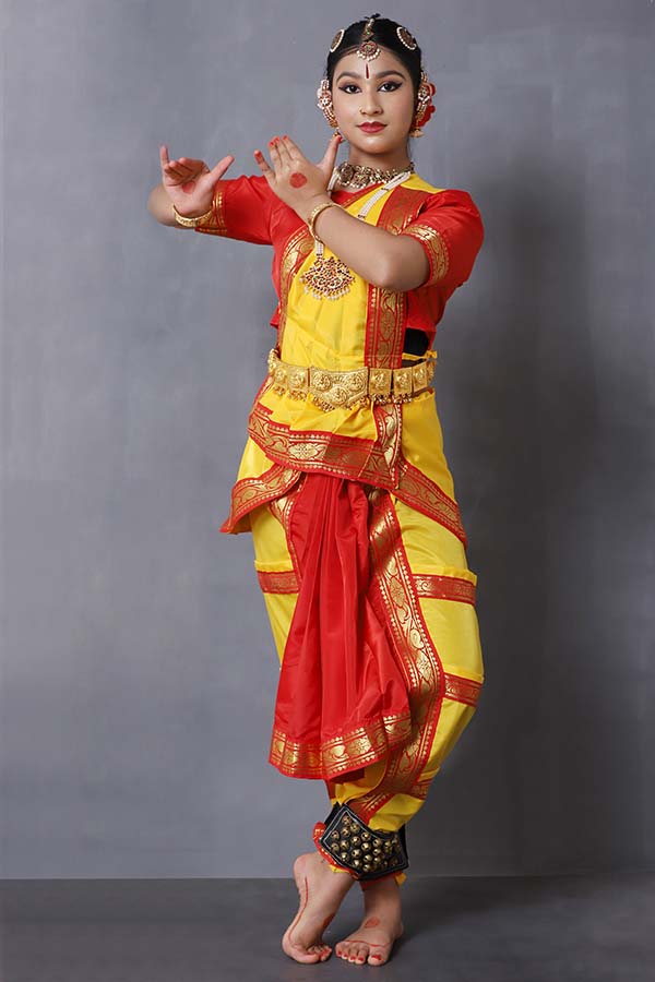 Red and Yellow Bharatanatyam Dance Costume