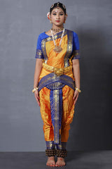 Blue Yellow Silk Bharatanatyam Dance Costume
