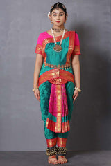 Pink Green Silk Bharatanatyam Dance Costume