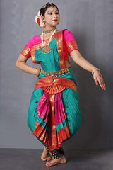 Pink Green Readymade Bharatanatyam Dance Costume