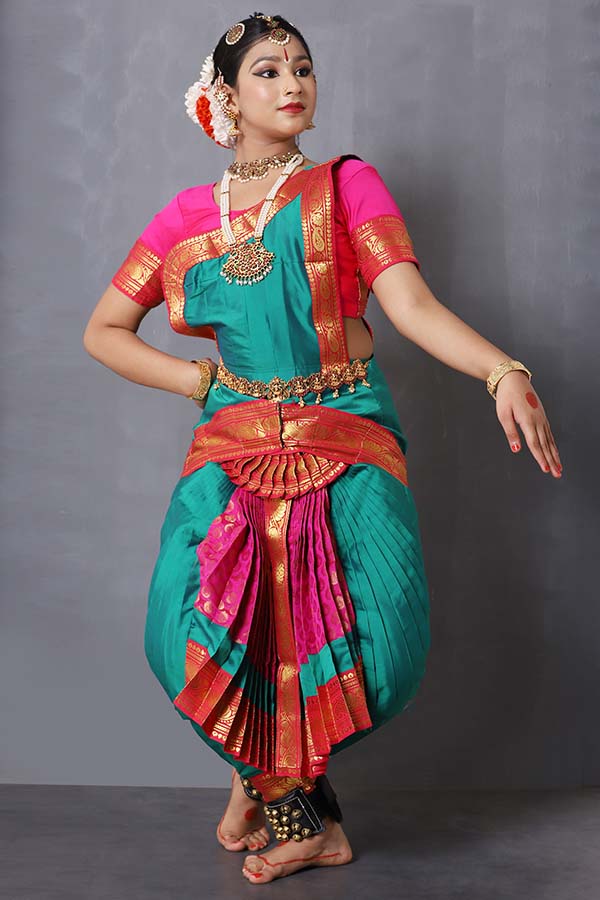 Pink Green Bharatanatyam Dance Dress