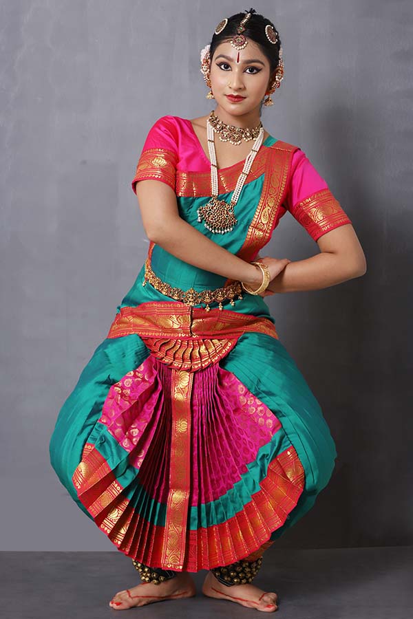 Pink Green Readymade Bharatanatyam Dress